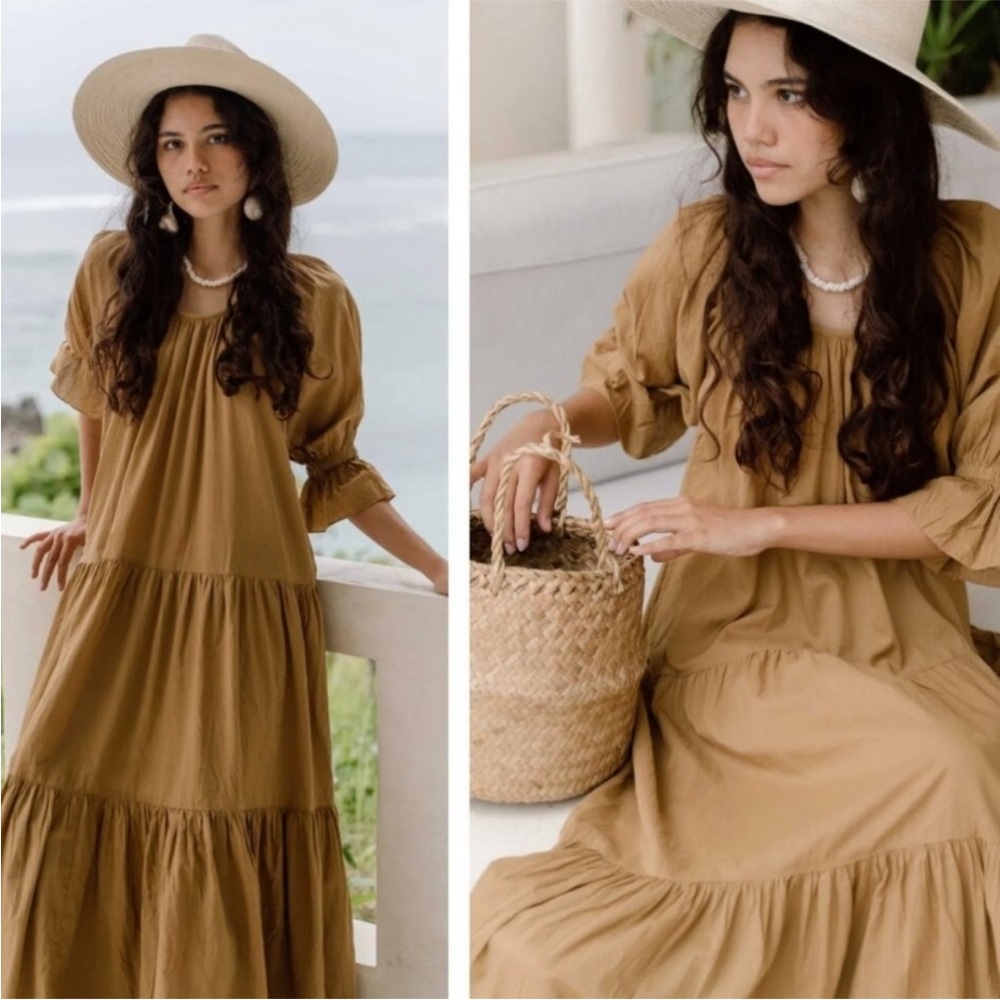 Daughters of India Sahana Cotton Tiered Puff Sleeve Maxi Dress XL